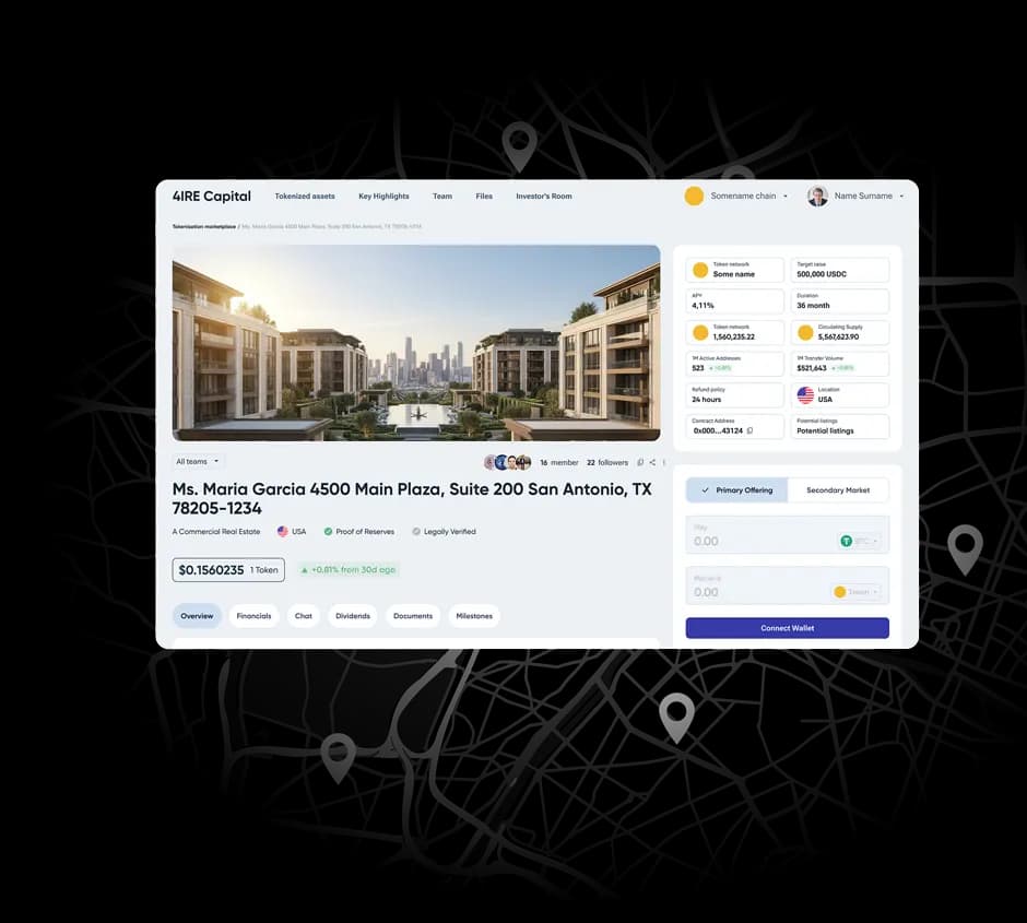 4IRE RWA tokenization platform marketplace screens